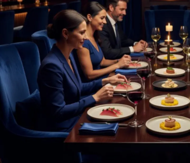 Chef's Table közeli részlet, kifinomult kóstoló falatokkal